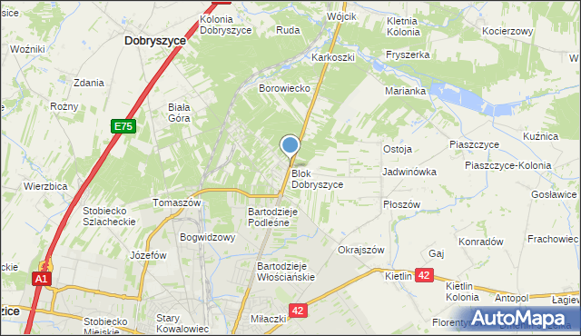 mapa Blok Dobryszyce, Blok Dobryszyce na mapie Targeo